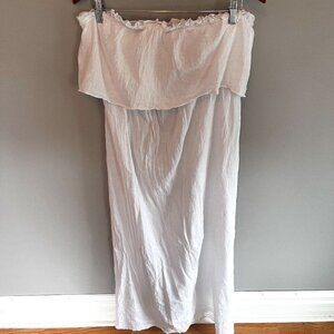 White Gauzy Swim Cover Up Dress Maxi Strapless Size L Cotton Beach Vacation